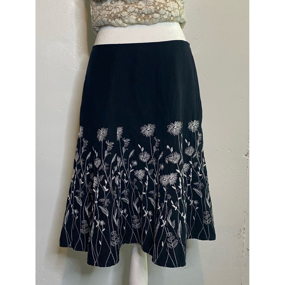 Floral Flower Embroidered Black Midi Skirt Fairycore Botanical Garden Cottage 8